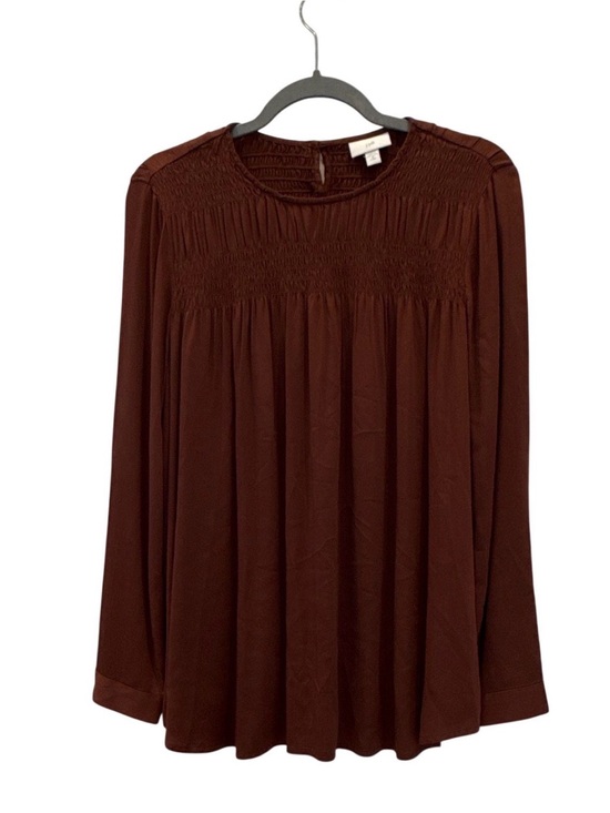 J. Jill Tops - J. Jill Smocked Yoke Long-Sleeve Blouse in Deep Brown